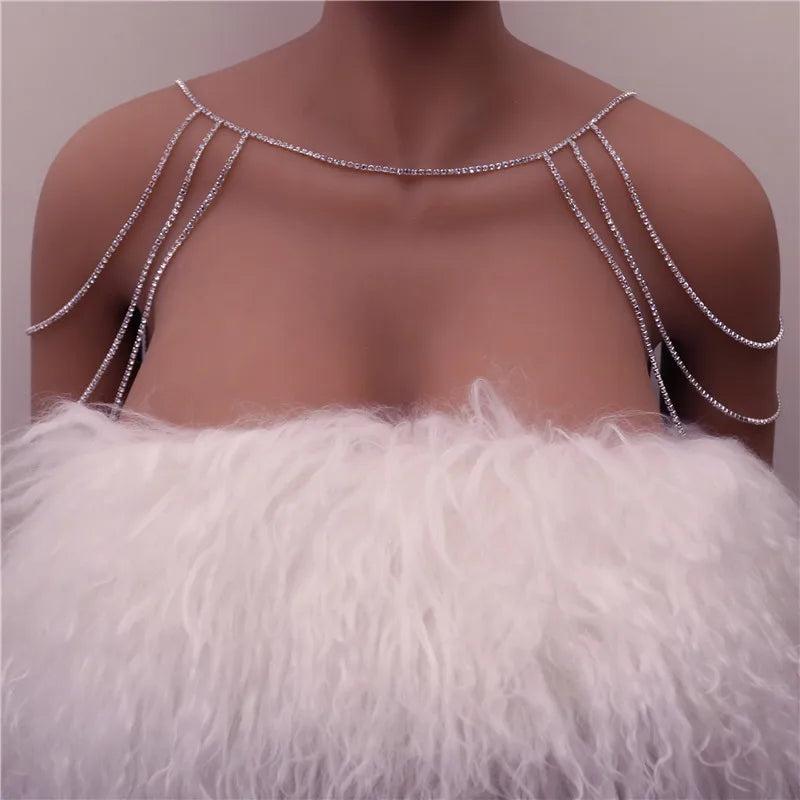 Rhinestone Bridal Shoulder Chain Necklace Wedding Statement Jewelry