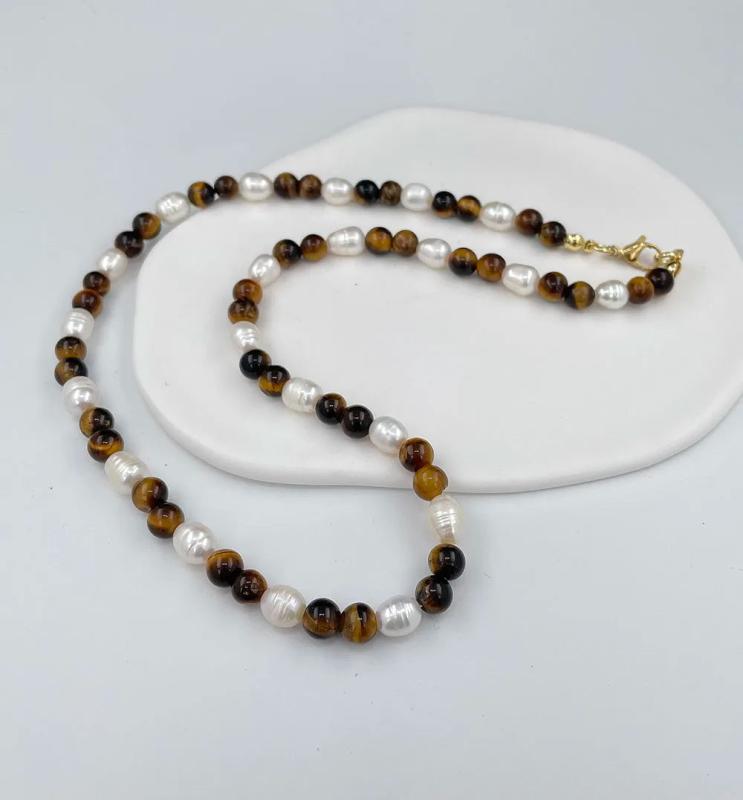 Baroque Freshwater Pearl Necklace Indian Agate Beads Charm Female