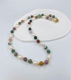 Baroque Freshwater Pearl Necklace Indian Agate Beads Charm Female
