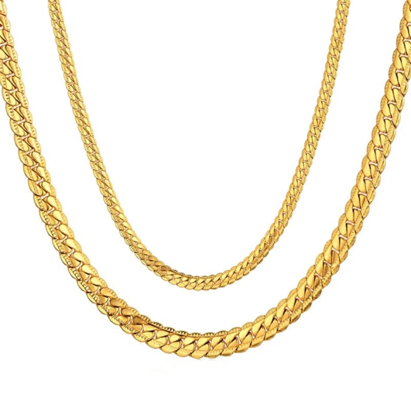 4MM 7MM Stainless Steel Snake Chain Golden Necklace for Women/Men
