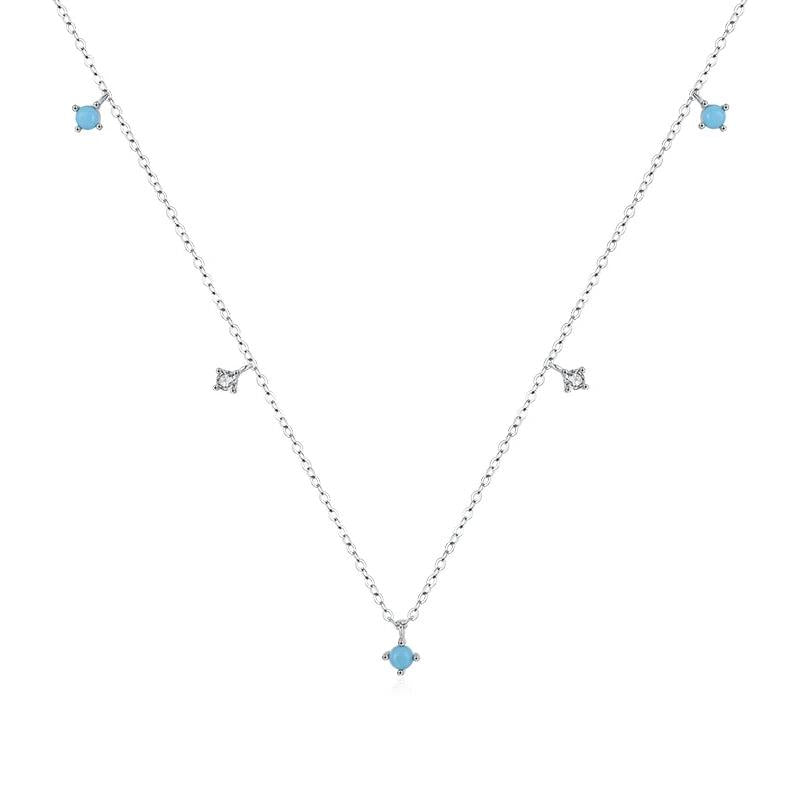 925 Silver Turquoise Link Chain Necklace for Women Party