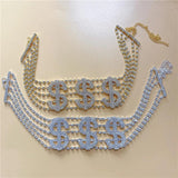 Big Money Dollar Rhinestone Necklace Choker