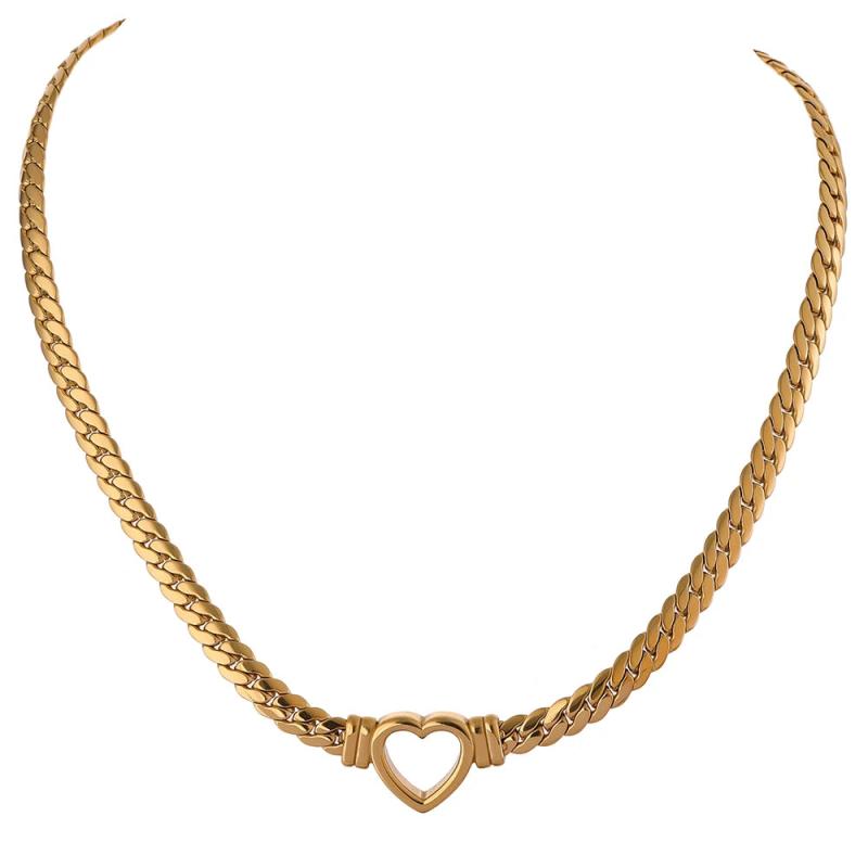 Heart Chain Necklace Stainless Steel Women Metal Texture Flat Collar
