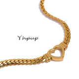 Heart Chain Necklace Stainless Steel Women Metal Texture Flat Collar