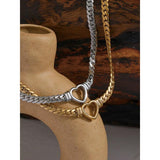 Heart Chain Necklace Stainless Steel Women Metal Texture Flat Collar
