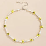 Pearl Necklace Women Men Smiley Clay Necklaces Beaded Choker Jewelry Gift