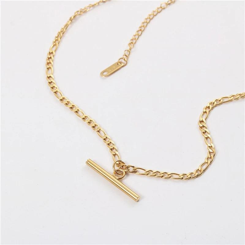 18K Plated T Bar Chain Choker Necklace
