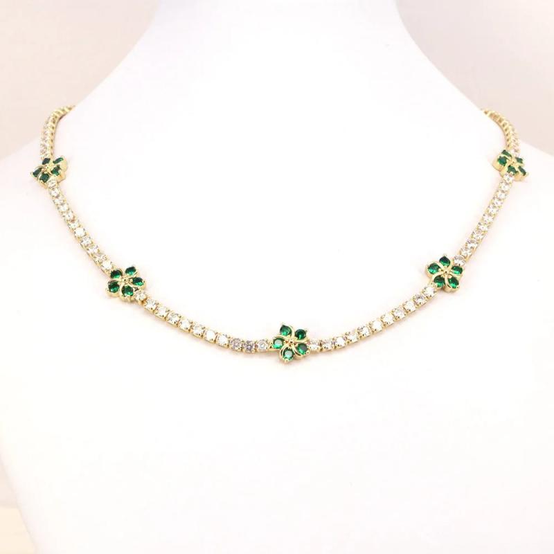 CZ Choker Flower Necklace Tennis Chain Goth Jewelry