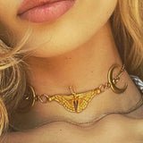 Moth Moon Necklace Woman Vintage Accessories Jewelry
