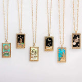 Colorful Tarot Necklace Star Moon Rose Sun Pendant Necklaces