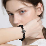 Adjustable 925 Silver Beads Bracelet Unisex Rubber Bracelet Women Men Charms