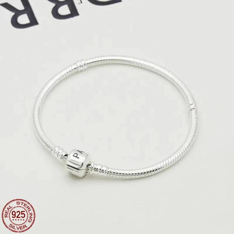 S925 Sterling Silver Snake Bone Bracelet for Charming Beads DIY