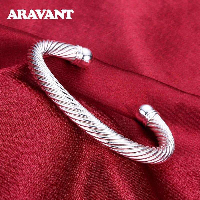 925 Silver Rope Cuff Bracelet Bangle for Women