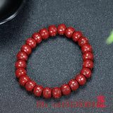 Chinese Red Cinnabar Carving Beads Bracelet Luck Amulet Jewelry