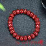 Chinese Red Cinnabar Carving Beads Bracelet Luck Amulet Jewelry