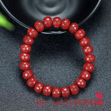 Chinese Red Cinnabar Carving Beads Bracelet Luck Amulet Jewelry