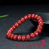 Chinese Red Cinnabar Carving Beads Bracelet Luck Amulet Jewelry