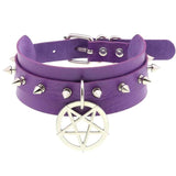 Purple PU Leather Necklace Gothic Sexy Star Tassel Torques Necklace