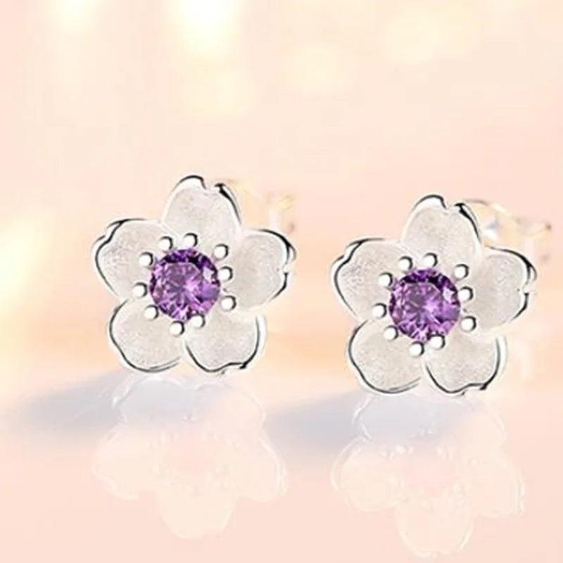 925 Silver Bauhinia Plum Blossom Zircon Earrings