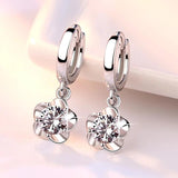 925 Silver Plum Flower Earrings Zircon Purple Crystal Wedding Jewelry