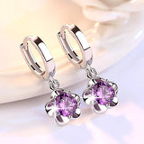 925 Silver Plum Flower Earrings Zircon Purple Crystal Wedding Jewelry