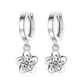 925 Silver Plum Flower Earrings Zircon Purple Crystal Wedding Jewelry