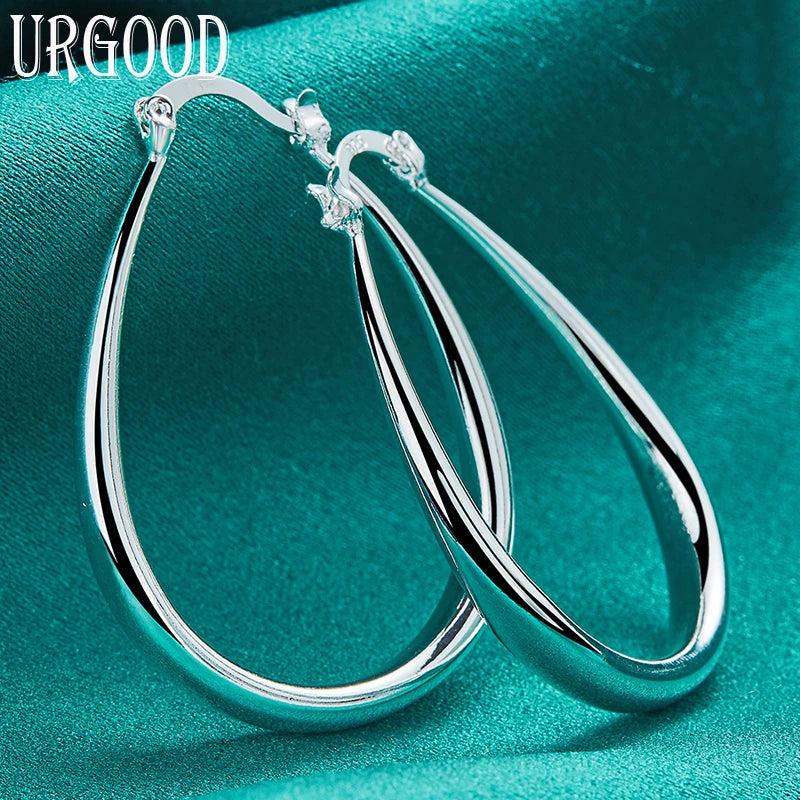 925 Silver Smooth U Circle Hoop Earrings Wedding Jewelry Gift