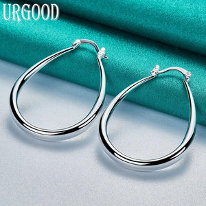 925 Silver Smooth U Circle Hoop Earrings Wedding Jewelry Gift