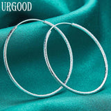 925 Silver Frosted Hoop Earrings Women Party Wedding Jewelry