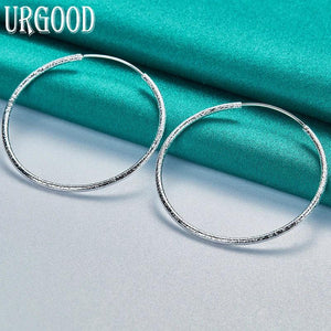 925 Silver Frosted Hoop Earrings Women Party Wedding Jewelry