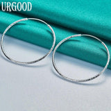 925 Silver Frosted Hoop Earrings Women Party Wedding Jewelry