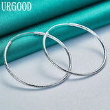 925 Silver Frosted Hoop Earrings Women Party Wedding Jewelry