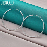 925 Silver Frosted Hoop Earrings Women Party Wedding Jewelry