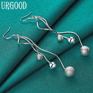 925 Silver Frosted Beads Drop Earrings Party Wedding Jewelry
