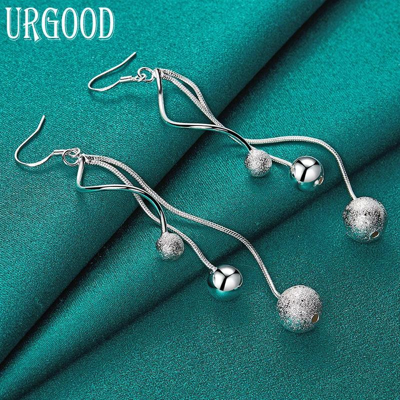 925 Silver Frosted Beads Drop Earrings Party Wedding Jewelry