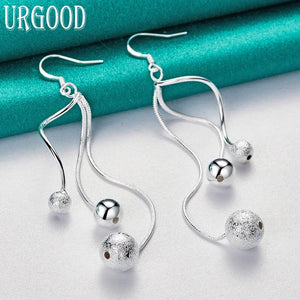 925 Silver Frosted Beads Drop Earrings Party Wedding Jewelry