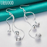 925 Silver Frosted Beads Drop Earrings Party Wedding Jewelry