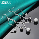 925 Silver Frosted Beads Drop Earrings Party Wedding Jewelry