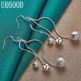 925 Silver Frosted Beads Drop Earrings Party Wedding Jewelry