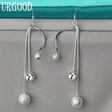 925 Silver Frosted Beads Drop Earrings Party Wedding Jewelry