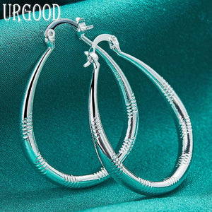 925 Silver U Circle Pattern Hoop Earrings Women's Party Wedding Jewelry