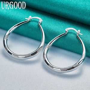 925 Silver U Circle Pattern Hoop Earrings Women's Party Wedding Jewelry