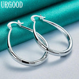 925 Silver U Circle Pattern Hoop Earrings Women's Party Wedding Jewelry