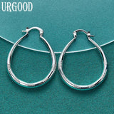 925 Silver U Circle Pattern Hoop Earrings Women's Party Wedding Jewelry