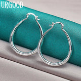 925 Silver U Circle Pattern Hoop Earrings Women's Party Wedding Jewelry