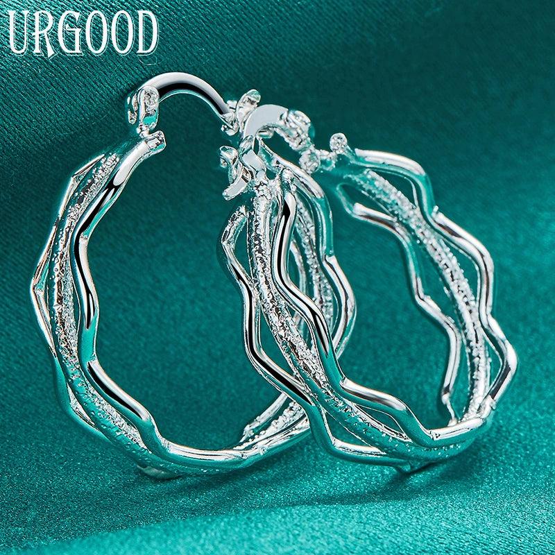 925 Silver Frosted Circle Hoop Earrings Women Party Jewelry
