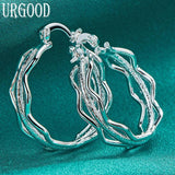 925 Silver Frosted Circle Hoop Earrings Women Party Jewelry