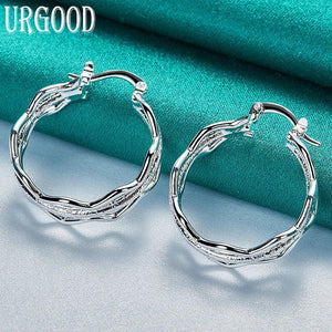 925 Silver Frosted Circle Hoop Earrings Women Party Jewelry