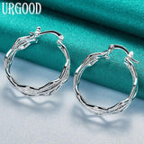 925 Silver Frosted Circle Hoop Earrings Women Party Jewelry