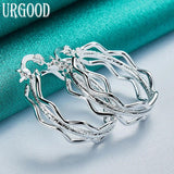925 Silver Frosted Circle Hoop Earrings Women Party Jewelry